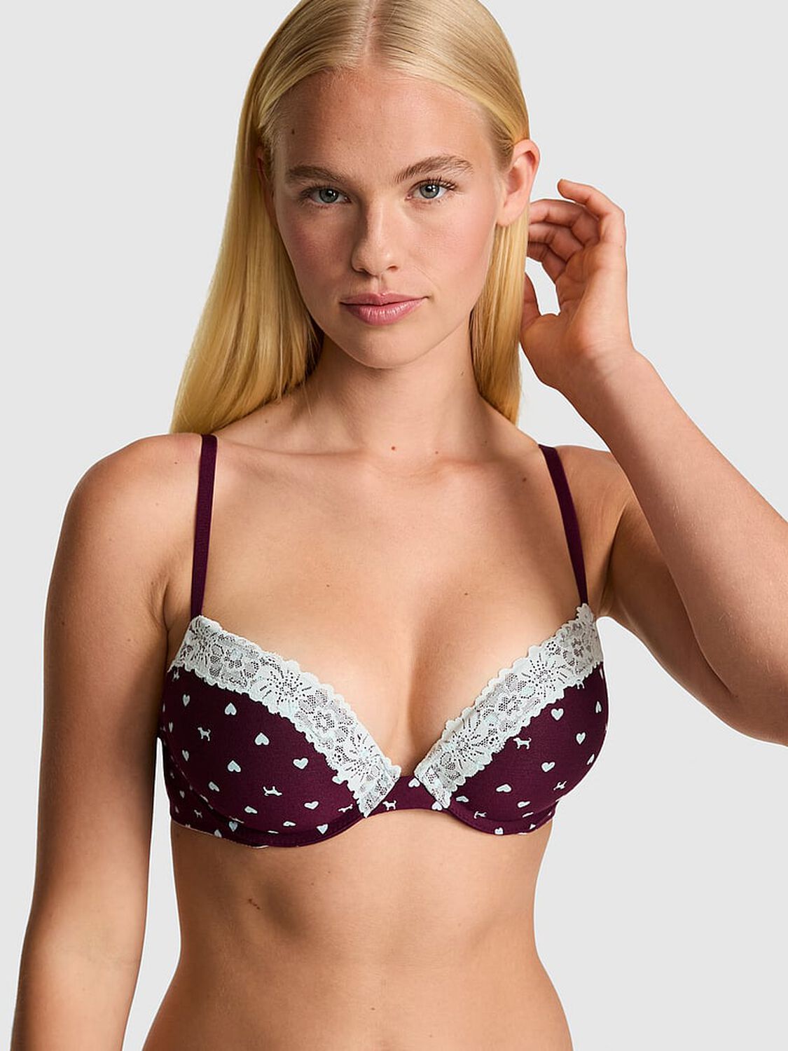 vs Pink Wear Everywhere&trade; Super Push-Up Bra Wild Rose Heart & Dog Print 1 of 3 