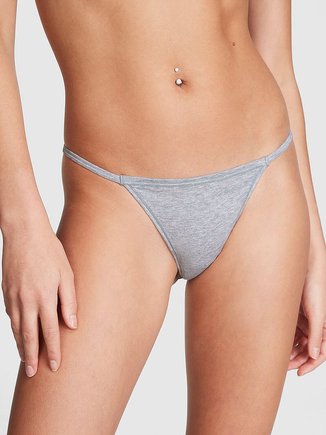 vs Pink Cotton V-String Panty Heather Medium Grey 1 of 3 