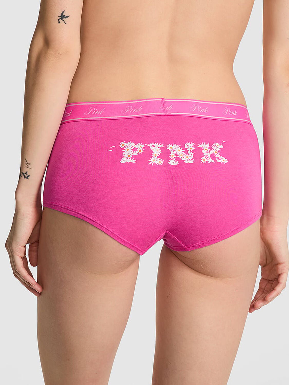 vs Pink Logo Cotton Shine Boyshort Panty Pink Gossip Butt Graphic 2 of 4 