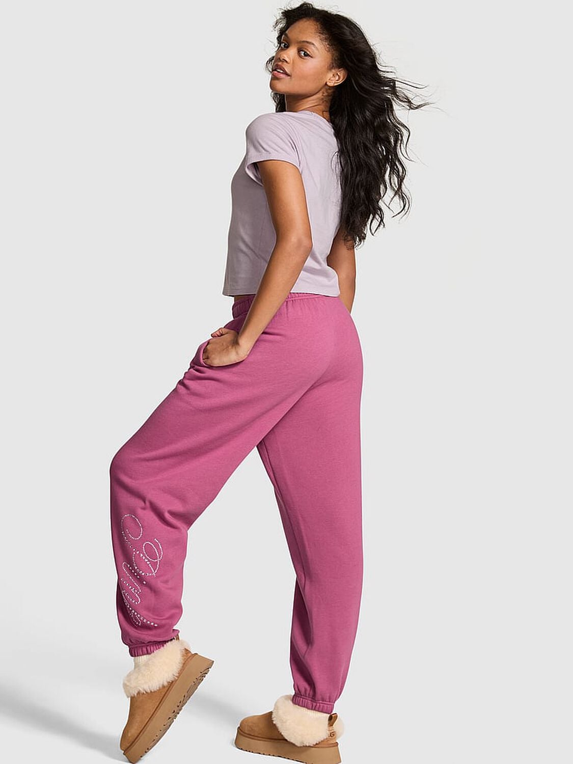 vs Pink Ivy Fleece Campus Sweatpants Red Violet Diamante Ott Shine 2 of 3 