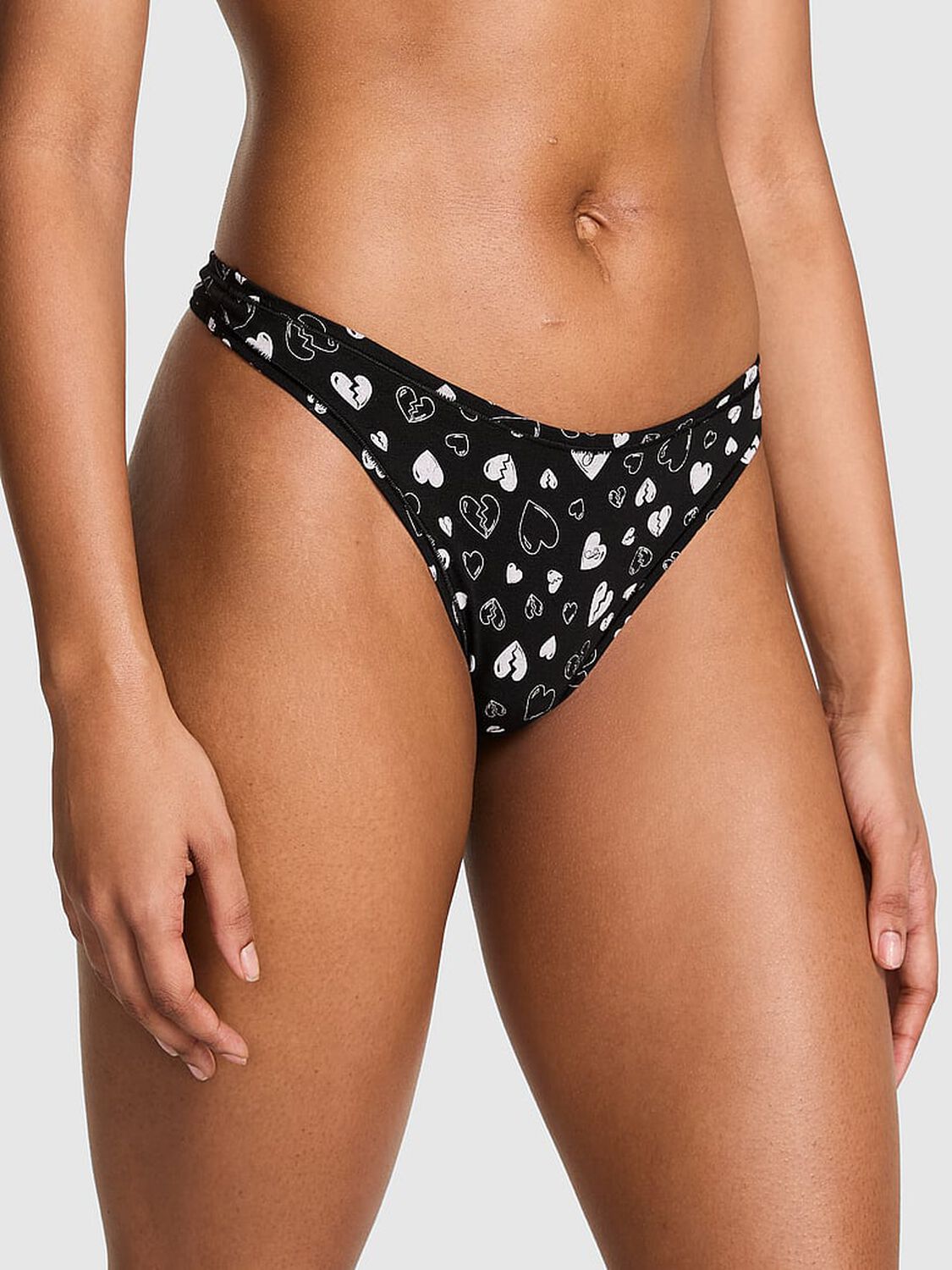 pink Pink Cotton High-Leg Thong Panty Black Broken Hearts Print 1 of 3 