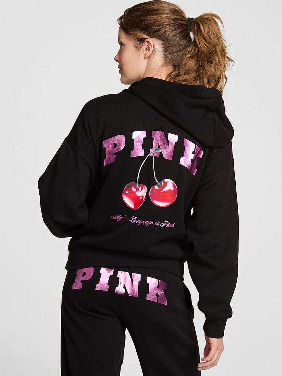 vs Pink Campus Fleece&trade; Full-Zip Hoodie Pure Black Vday 2 of 3 