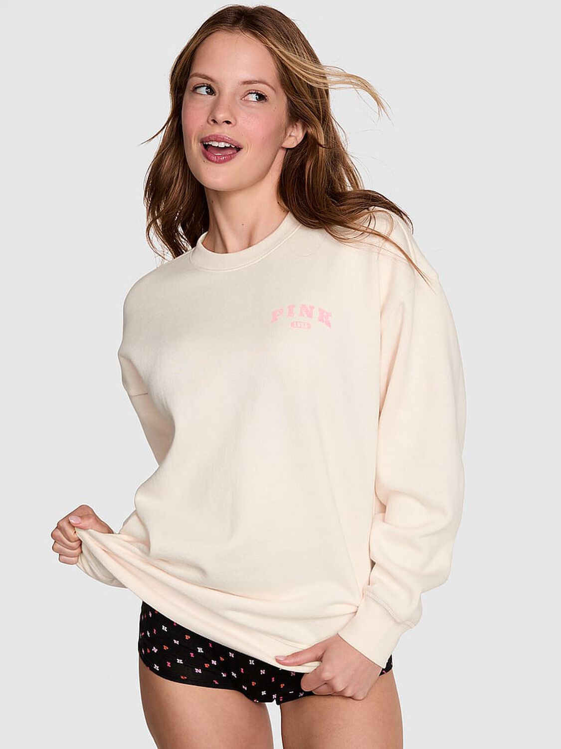 vs Pink Ivy Fleece Oversized Crew Sweatshirt Winter White 1 of 3 