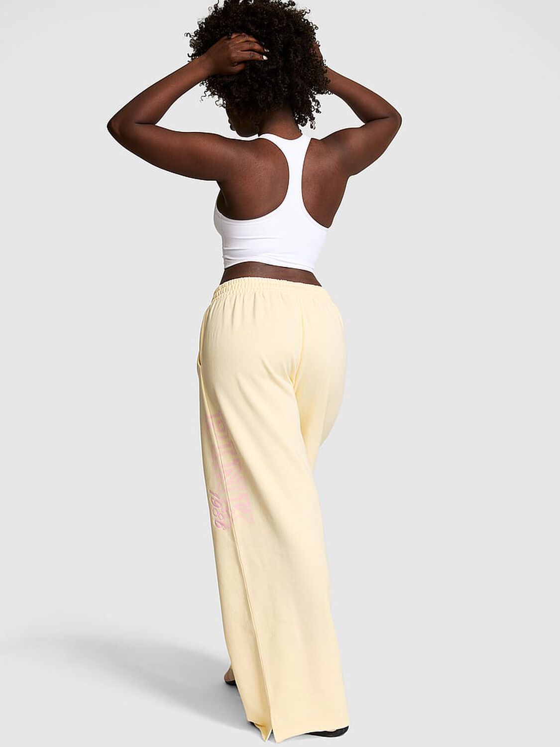 vs Pink Campus Fleece&trade; Wide-Leg Split-Hem Sweatpants Palest Yellow 2 of 3 