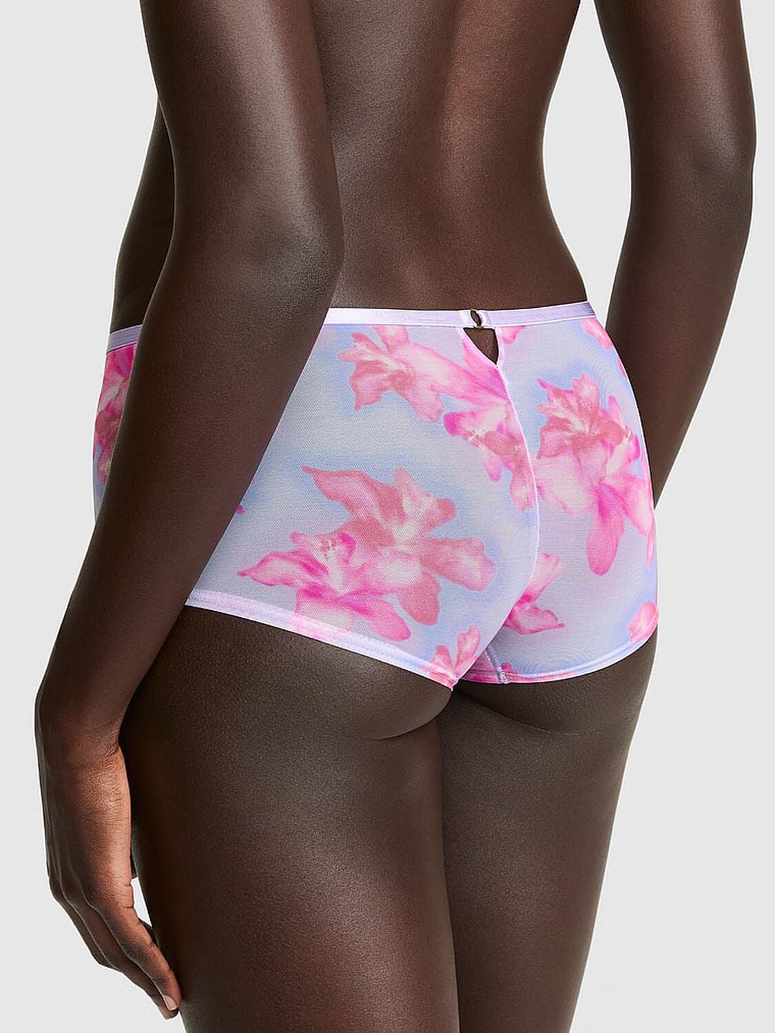 vs Pink Mesh Boyshort Panty Sweet Lavender Hibiscus Floral Print 2 of 3 