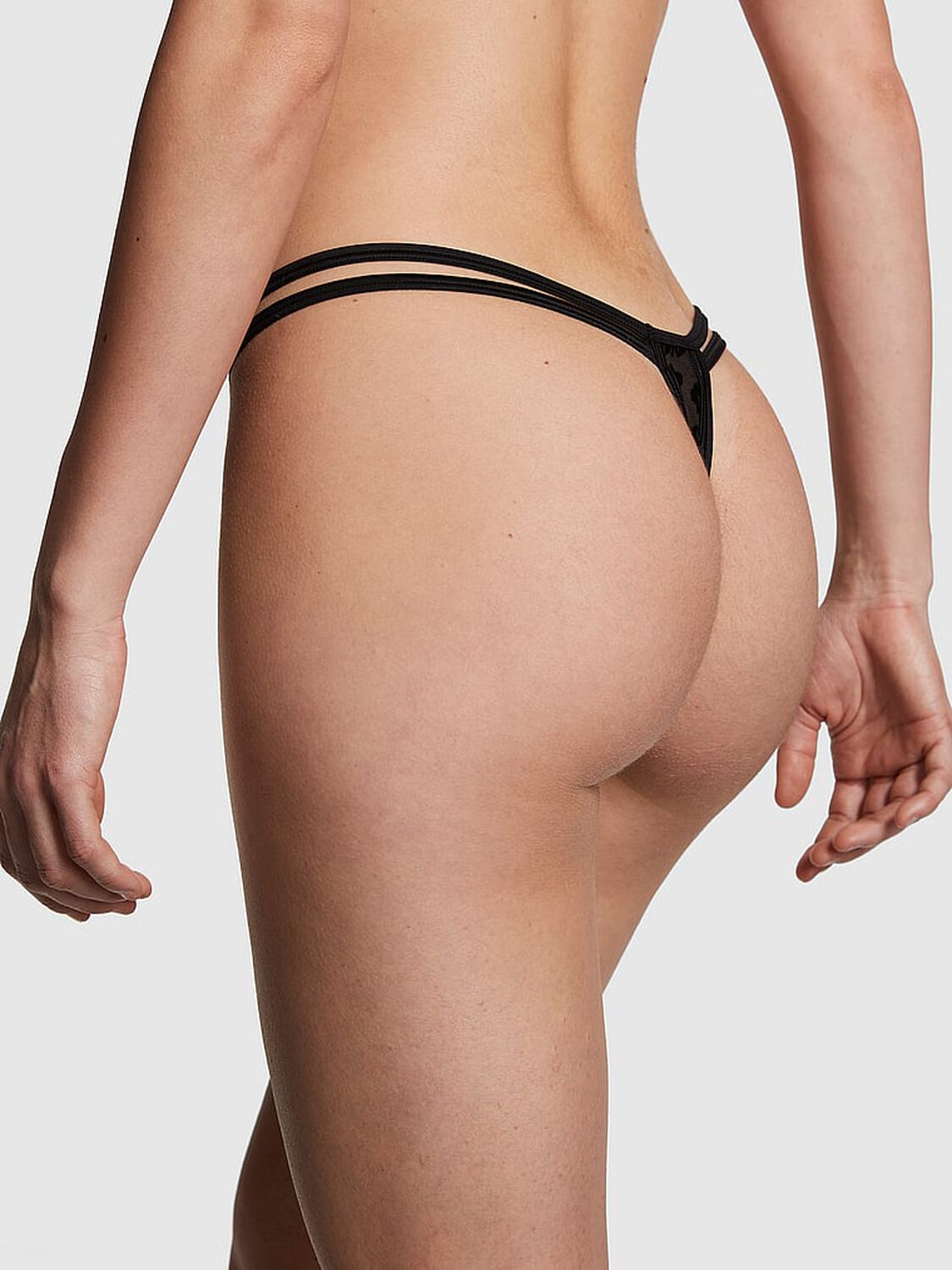 vs Pink Logo Mesh Strappy Thong Panty Pure Black 2 of 4 