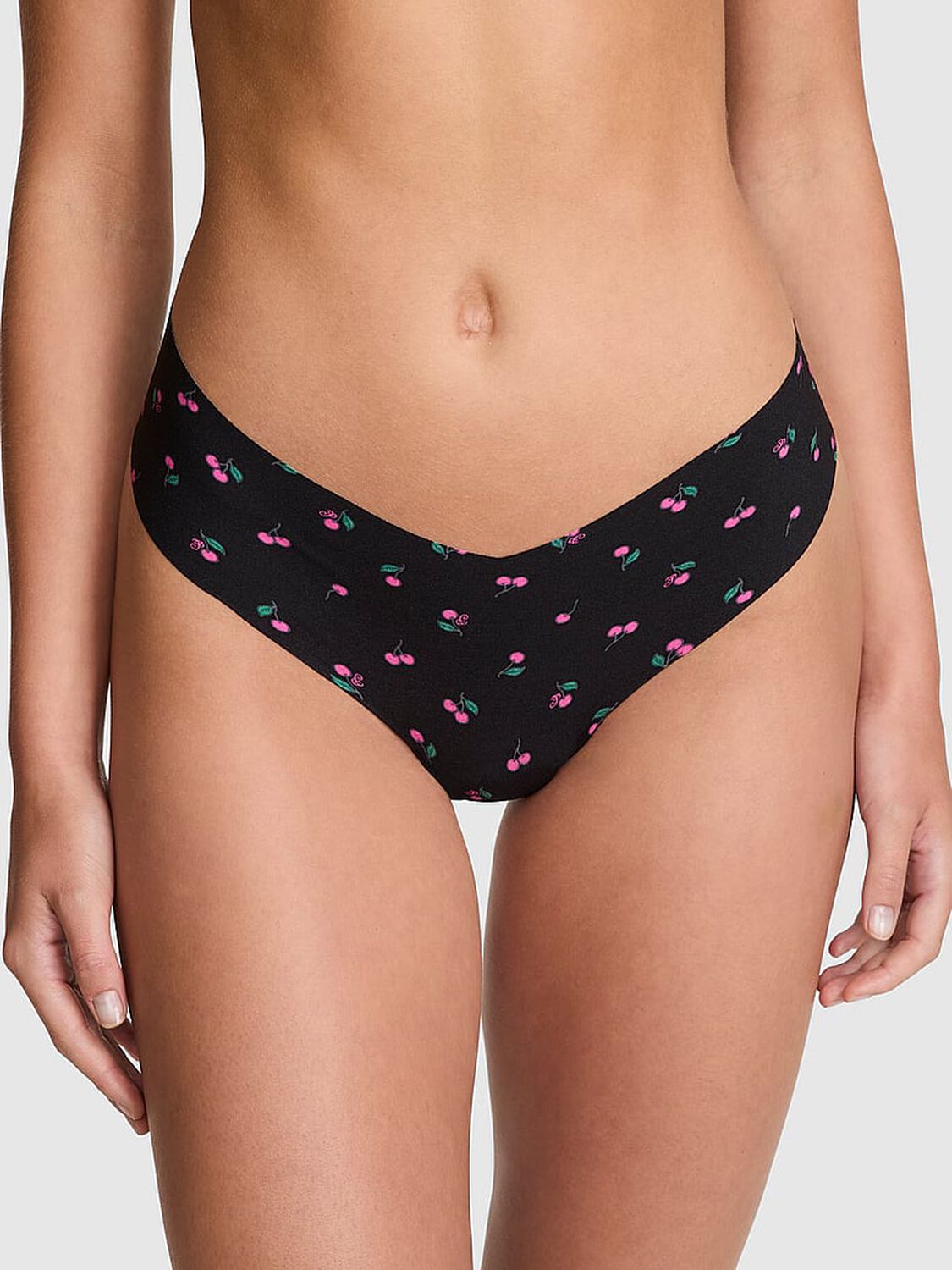 vs Pink No-Show Thong Panty Black Cherry Print 1 of 3 