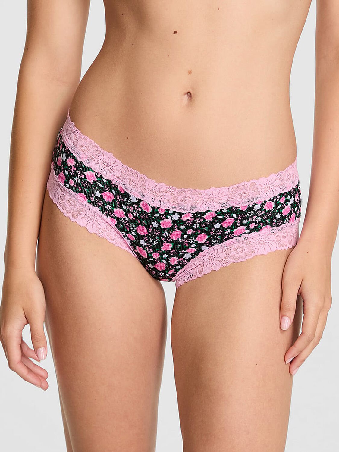 vs Pink Wink Lace-Trim Cheeky Panty Pink Lollipop Ditsy Floral Print 1 of 3 