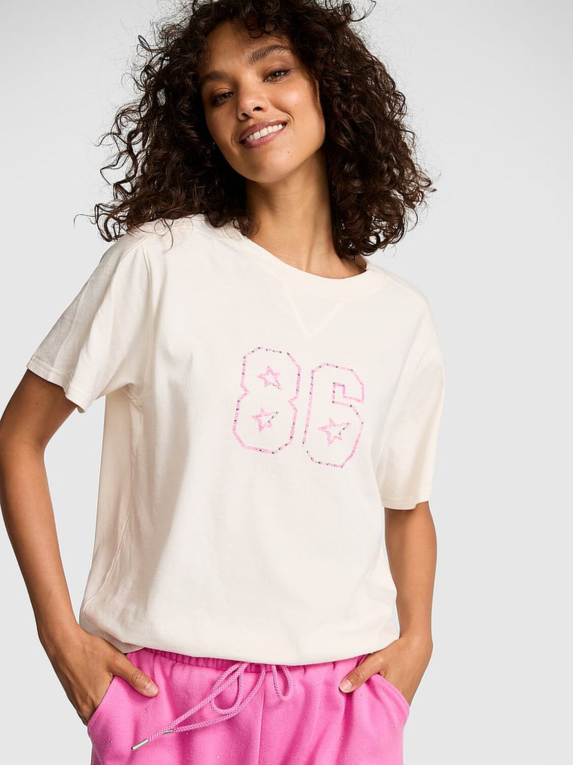 vs Pink Retro Cotton Boxy Tee Winter White Band Capsule 1 of 3 