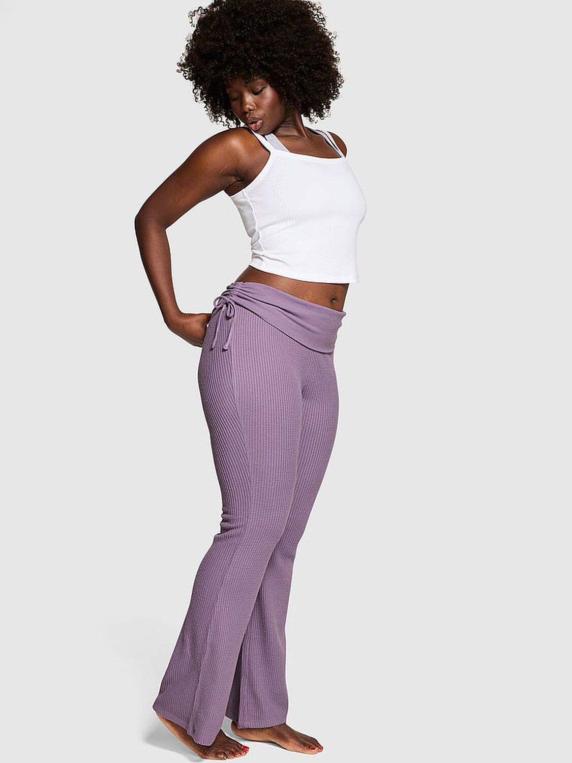 vs Pink Waffle Knit Foldover Flare Pants Frozen Plum 1 of 2 