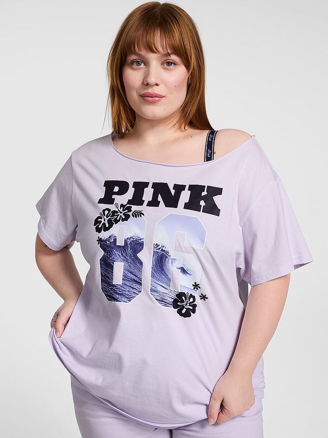 vs Pink Campus Cotton Off-The-Shoulder Tee Purple Whisper 86 1 of 3 