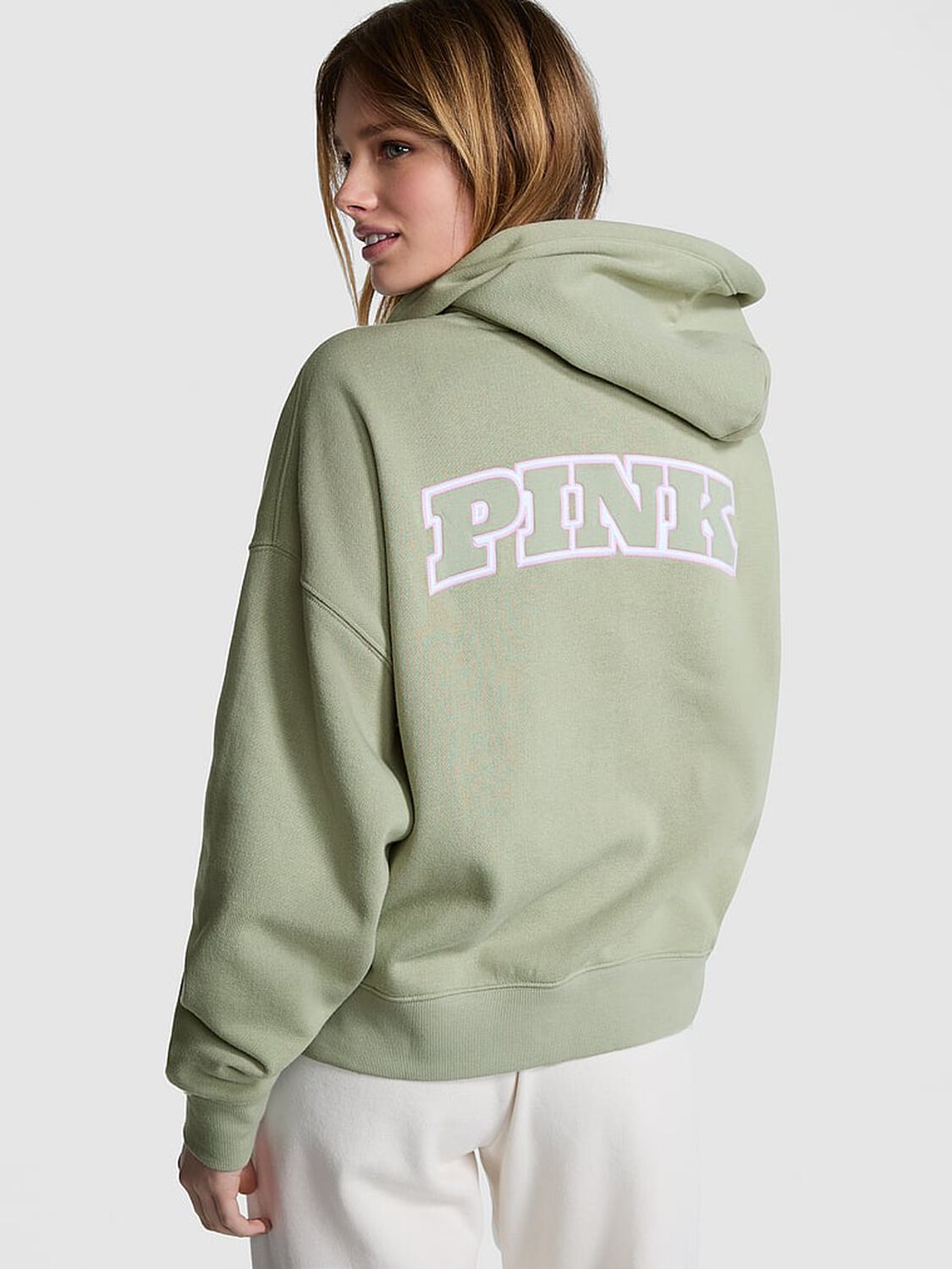 vs Pink Ivy Fleece Campus Full-Zip Hoodie Green Garden 2 of 4 