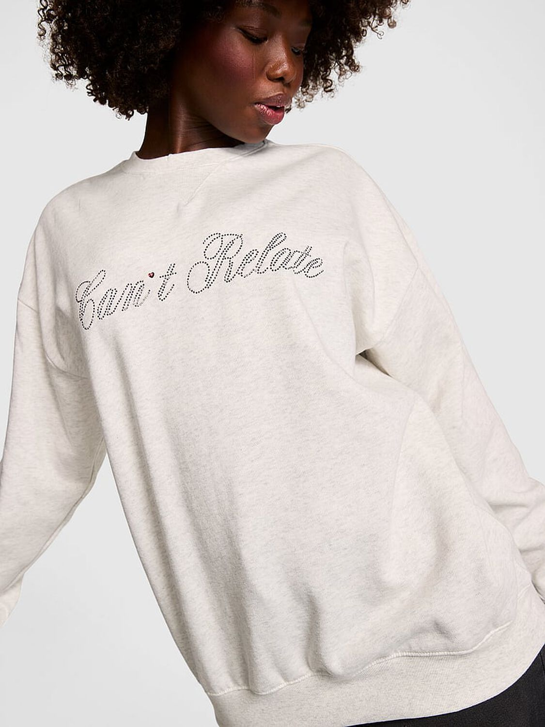 vs Pink Campus Fleece&trade; Oversized Crew Sweatshirt Snow Heather Vday 1 of 3 