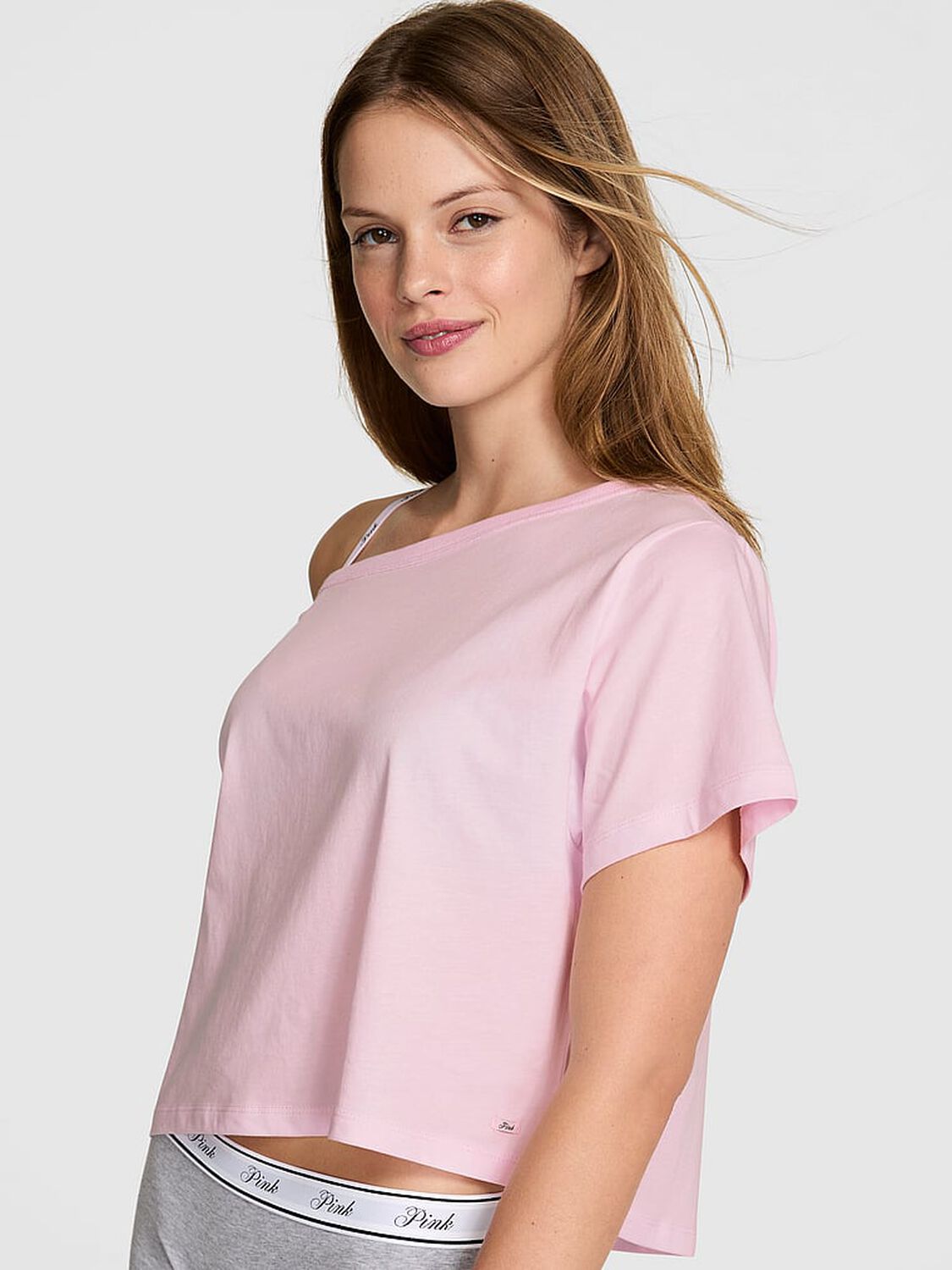 vs Pink Slouchy Cropped Sleepshirt Pink Tulip 1 of 2 