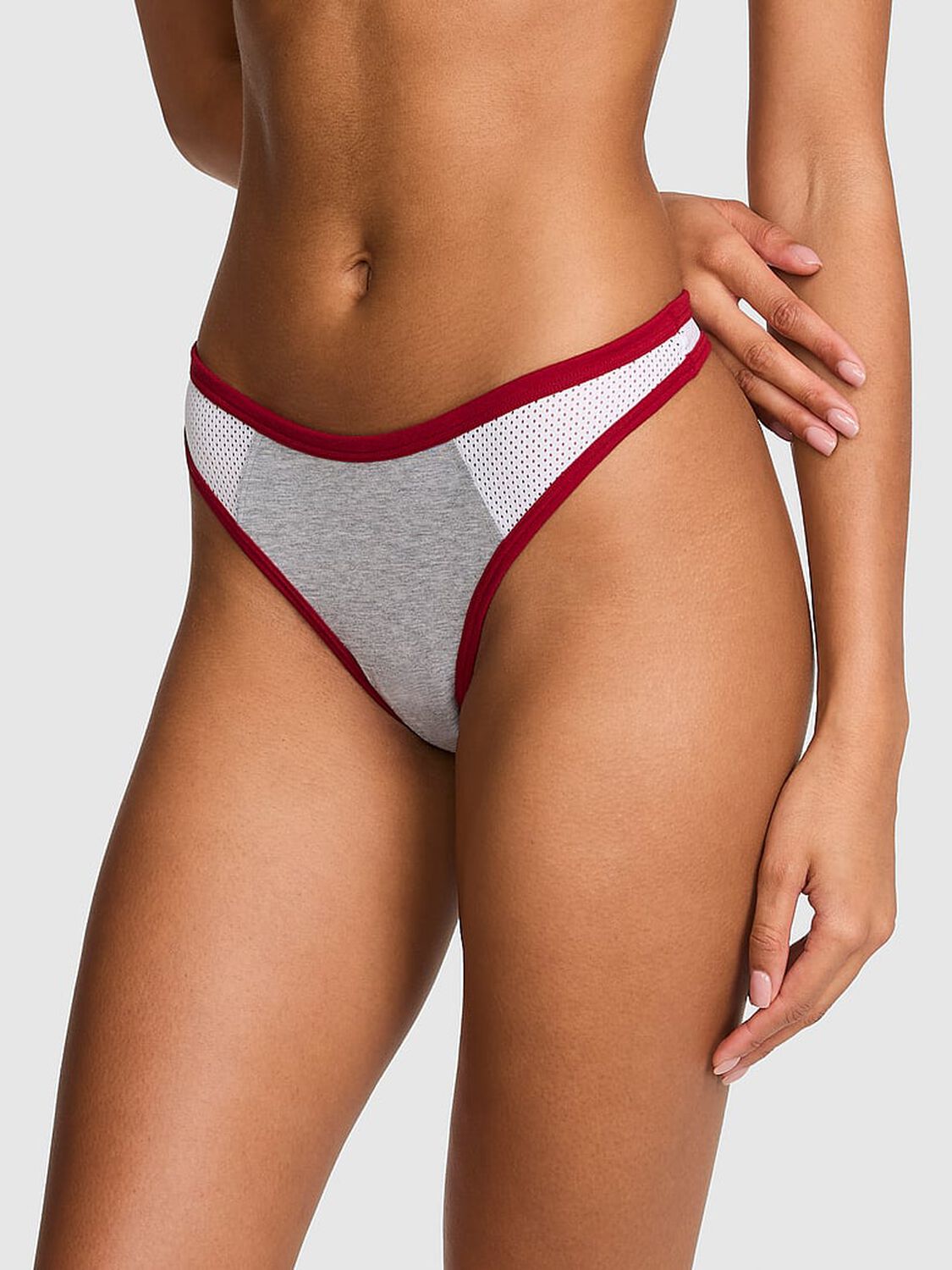 vs Pink Cotton Thong Panty Medium Heather Grey With Red Lacquer Trim 1 of 3 