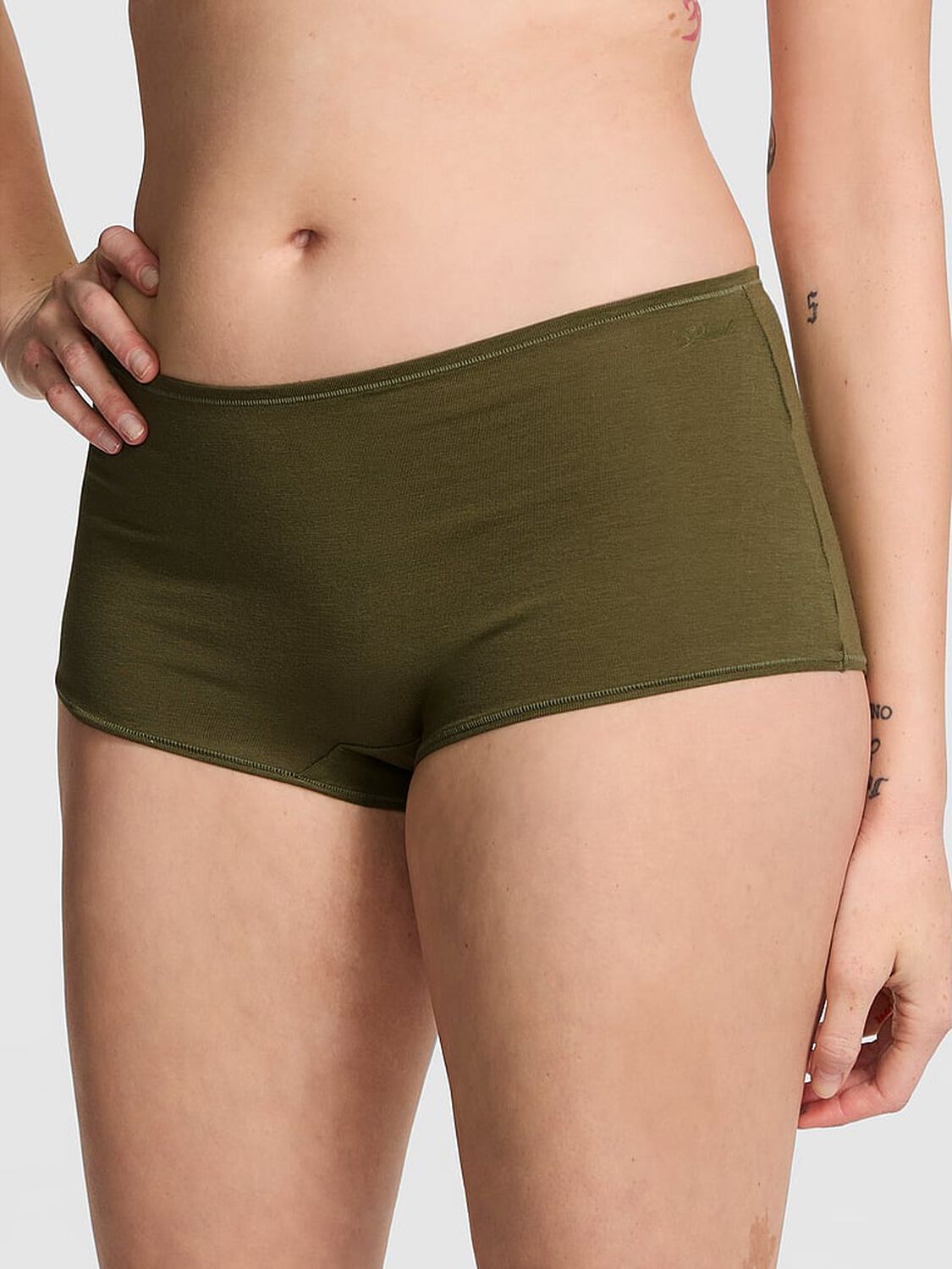 vs Pink Cotton Boyshort Panty Olive Shade 1 of 2 