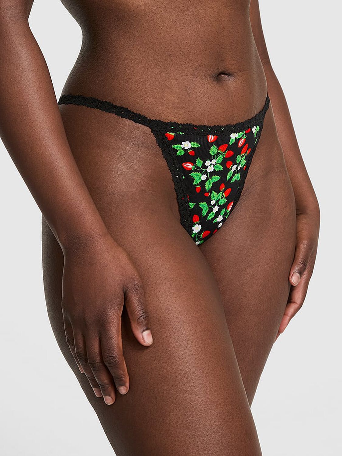 vs Pink Cotton V-String Panty Black Strawberry Print 3 of 3 