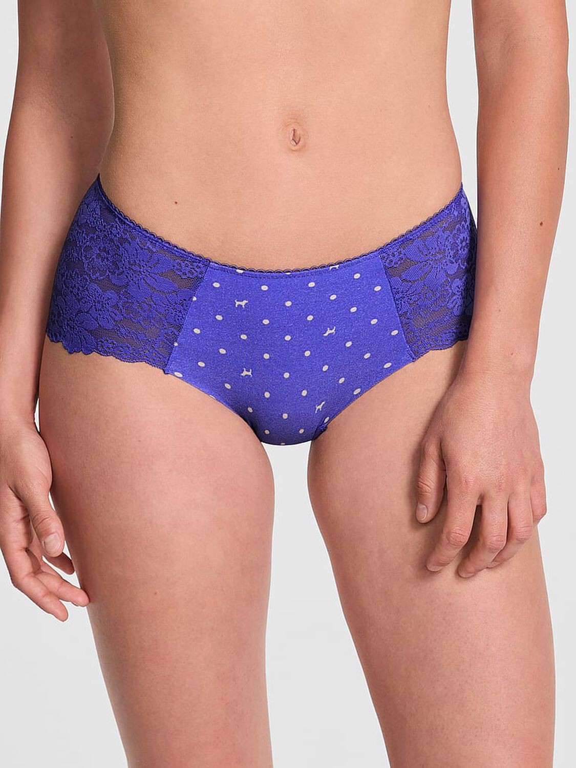 vs Pink No-Show Hiphugger Panty Ultramarine Blue Dot Dog Print 3 of 3 