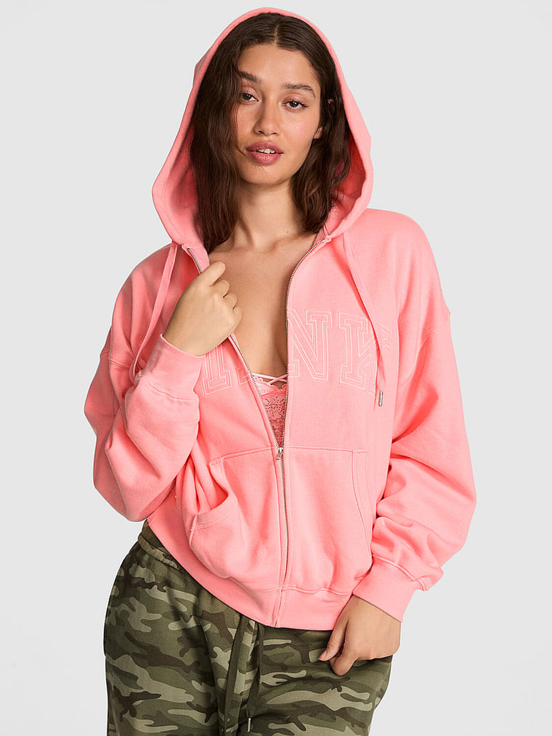 vs Pink Campus Fleece&trade; Full-Zip Hoodie Pink Sky 1 of 3 