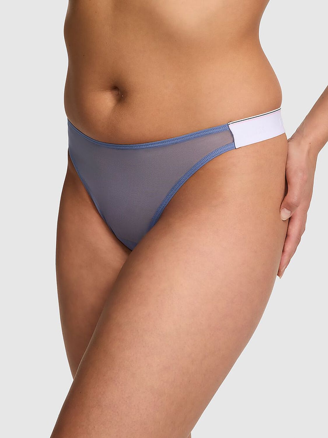 vs Pink Logo Mesh High-Leg Thong Panty Dusty Iris 1 of 3 