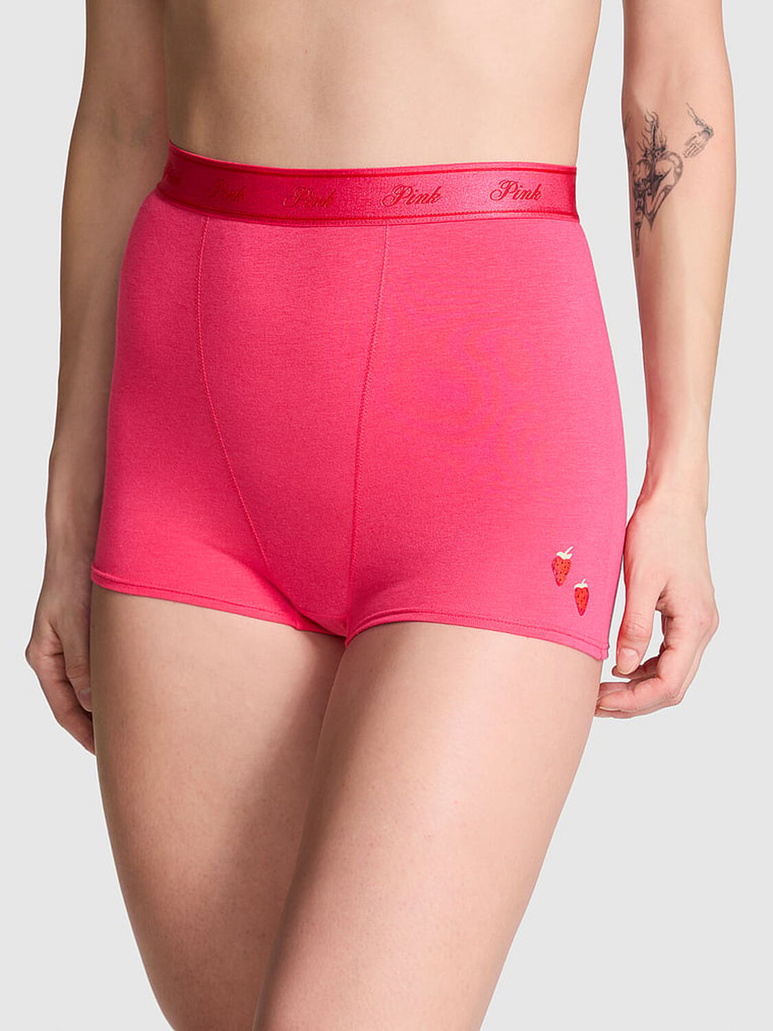 vs Pink Logo Cotton High-Waist Boyshort Panty Double Bubble Strawberry Graphic 1 of 3 