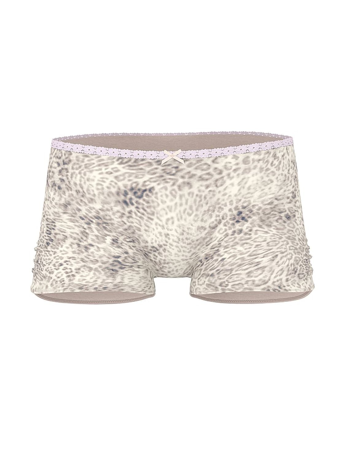 vs Pink Cotton Dorm Boyshort Panty Natural Leo Print With Pink Tulip Lace 3 of 3 
