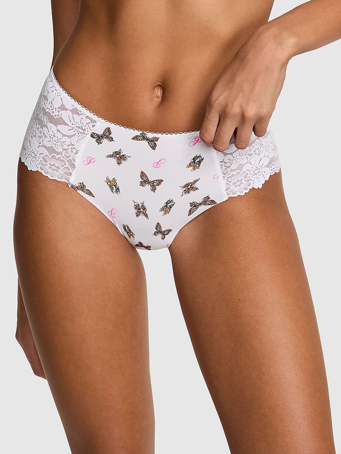 vs Pink No-Show Cheeky Panty White Butterfly Print 1 of 3 