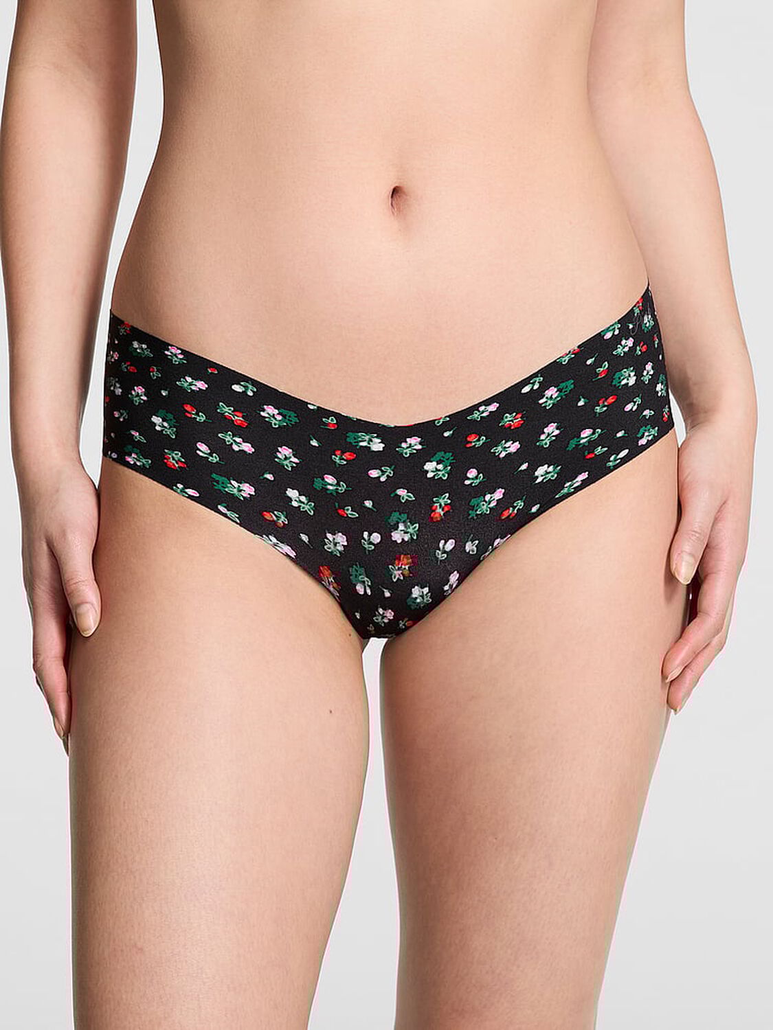 vs Pink No-Show Hiphugger Panty Pure Black Floral Print 1 of 3 