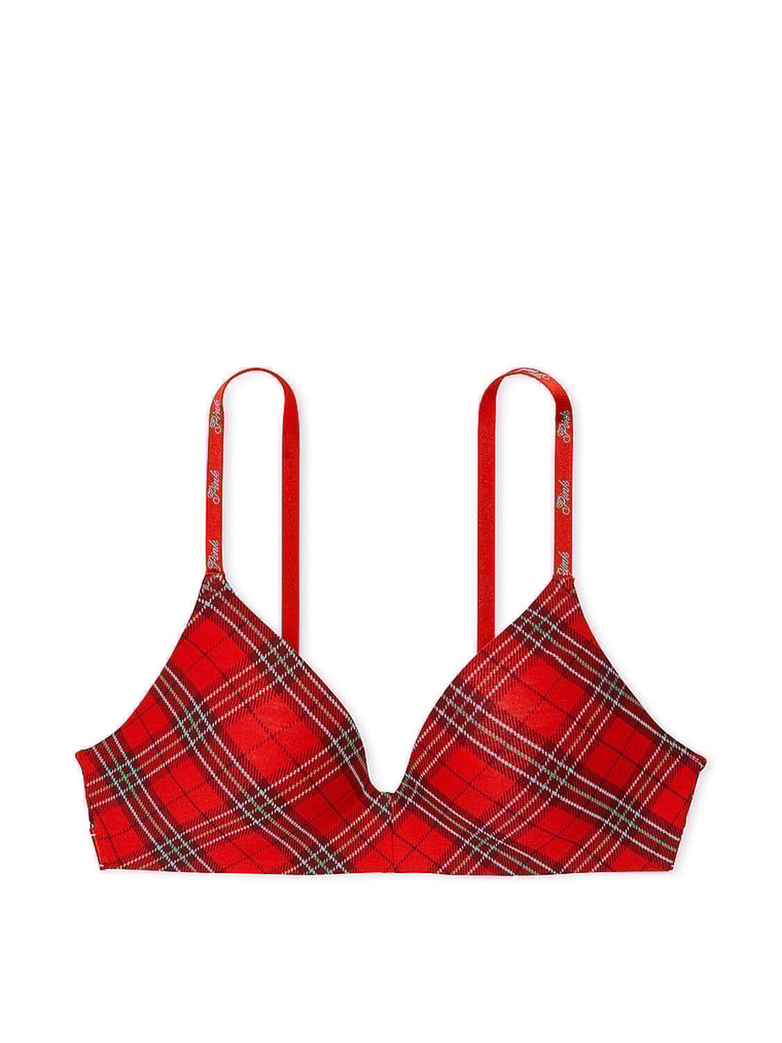 vs Pink Wear Everywhere Wear Everywhere Lightly Lined Wireless Bra Red Plaid Print 3 of 3 