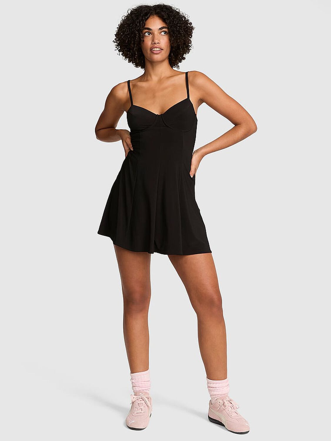 vs Pink Night-Out Stretchy Knit Corset Dress Pure Black 1 of 3 