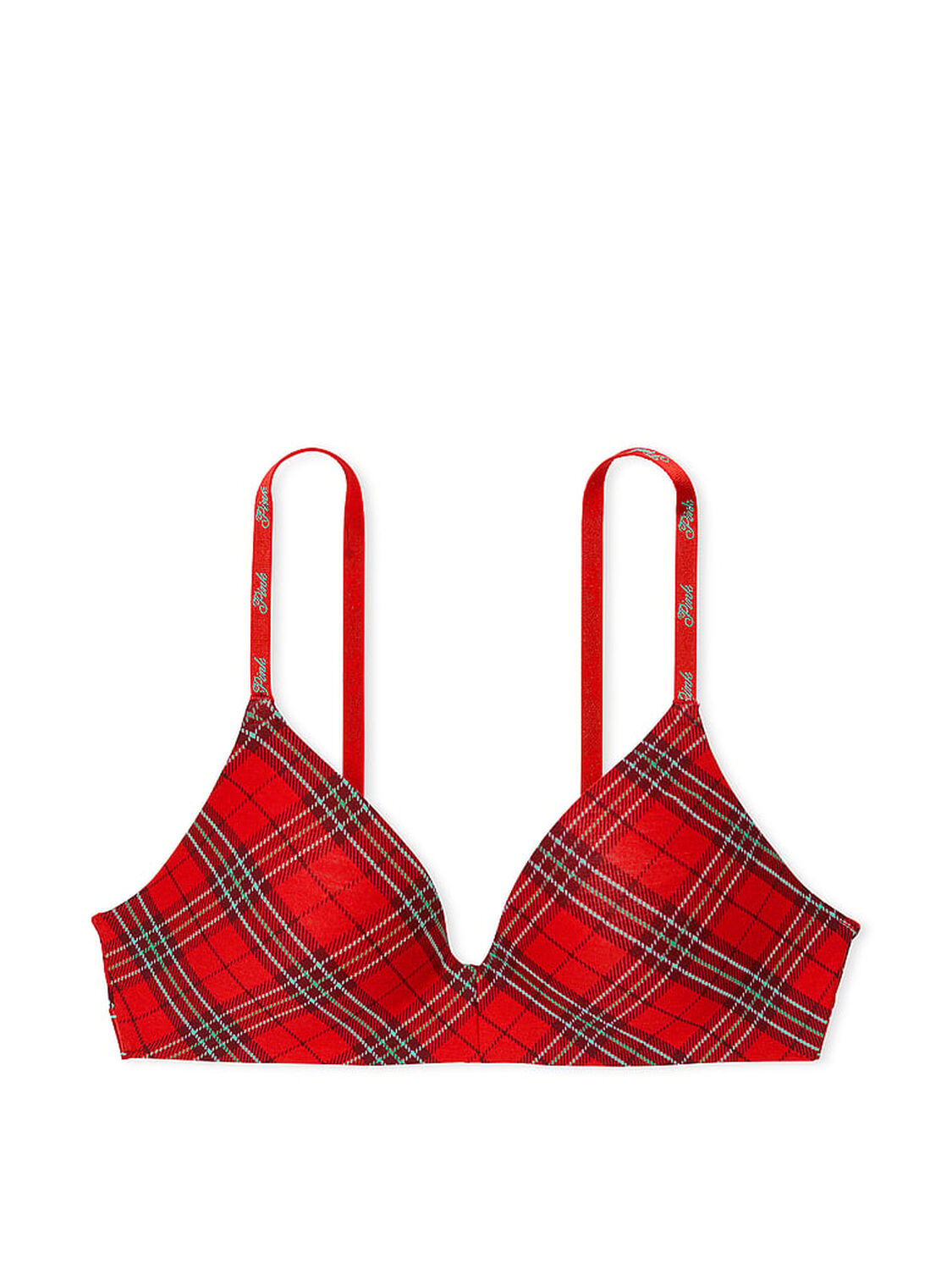 vs Pink Wear Everywhere Wear Everywhere Lightly Lined Wireless Bra Red Plaid Print 3 of 3 