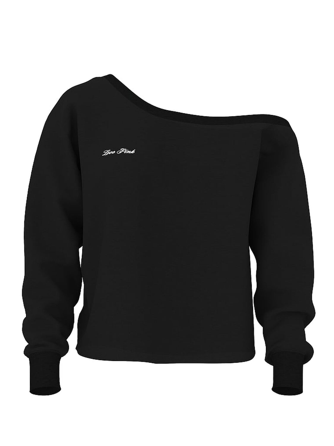 vs Pink Campus Fleece&trade; Rib Off-The-Shoulder Sweatshirt Pure Black Spring 3 of 3 