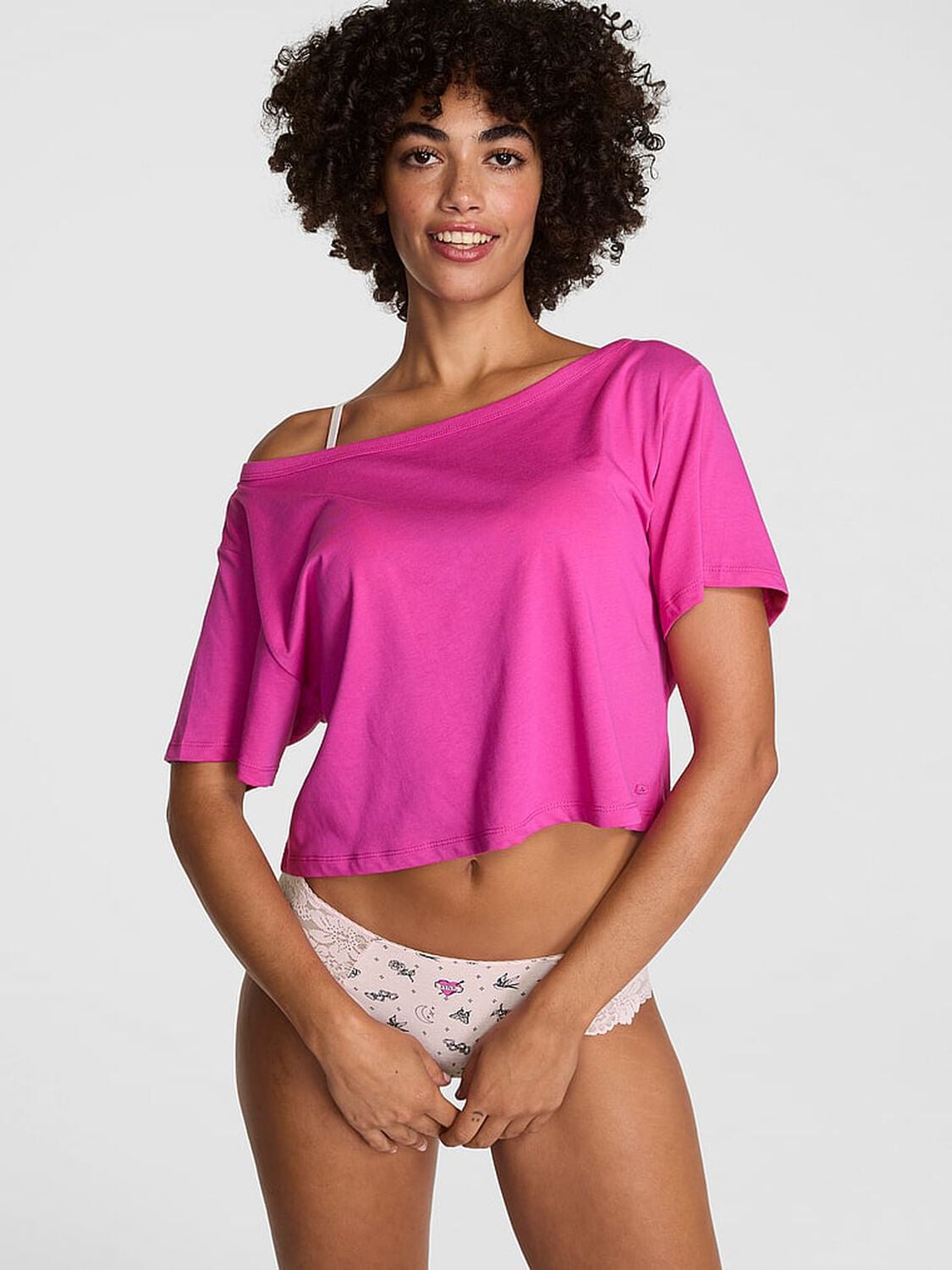 pink Pink Slouchy Cropped Sleepshirt Pink Fire 1 of 4 