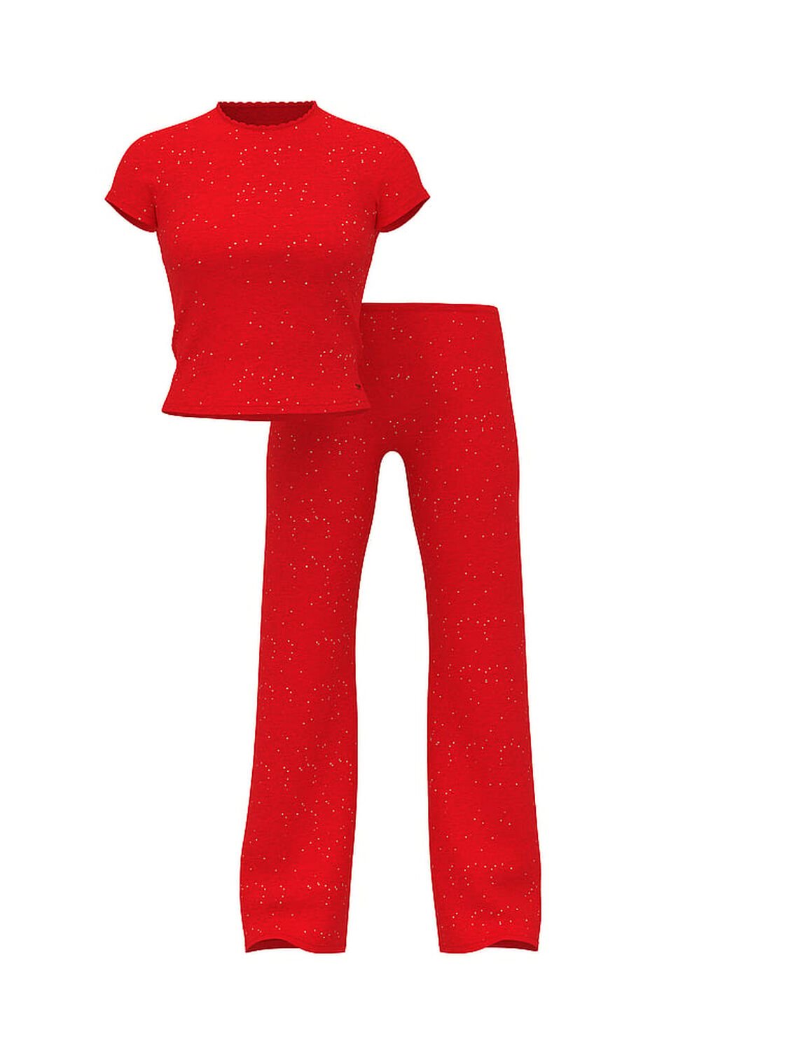 vs Pink Pointelle Tee & Pajama Pant Set Heathered Bright Vermillion Shine 3 of 4 