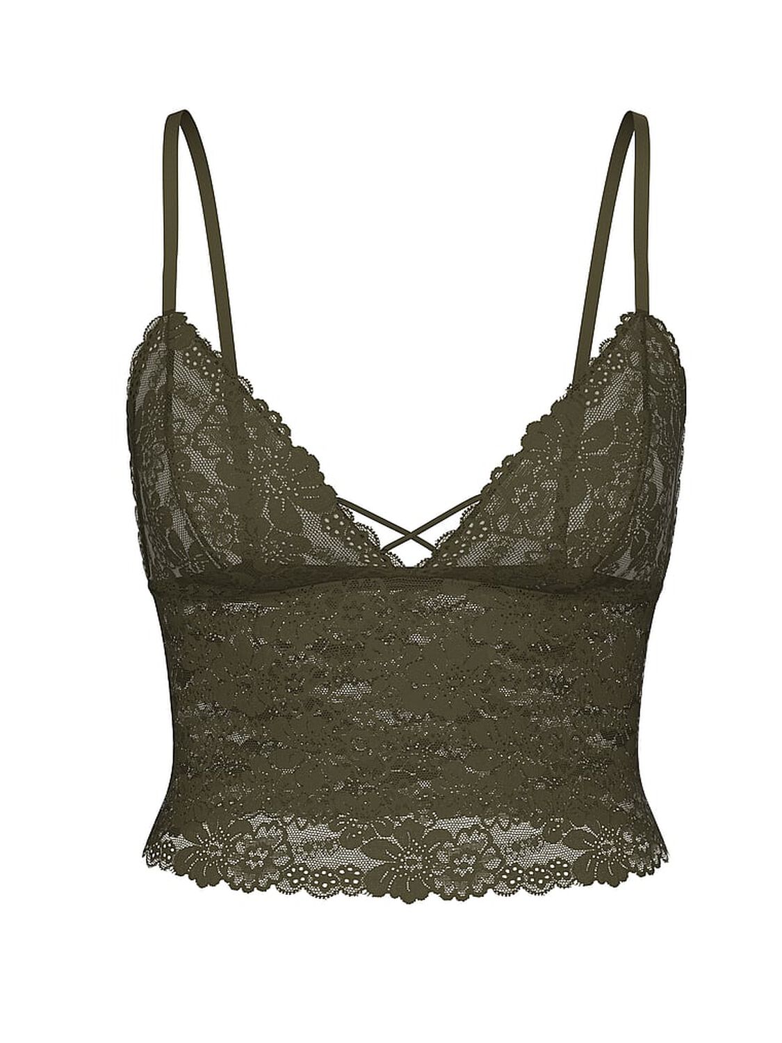 vs Pink Bralettes & Bra Tops Wink Lace Unlined Longline Bralette Olive 3 of 3 