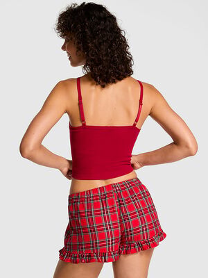 Flannel Boxy Ruﬄed Pajama Shorts