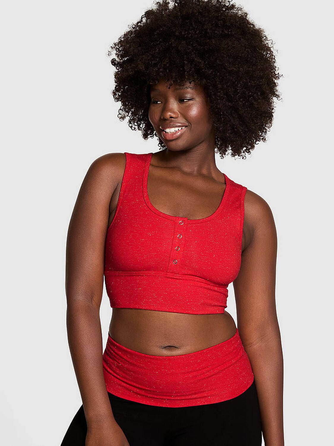 pink Pink All-Day Cotton Henley Scoop Bra Red Pepper 1 of 3 
