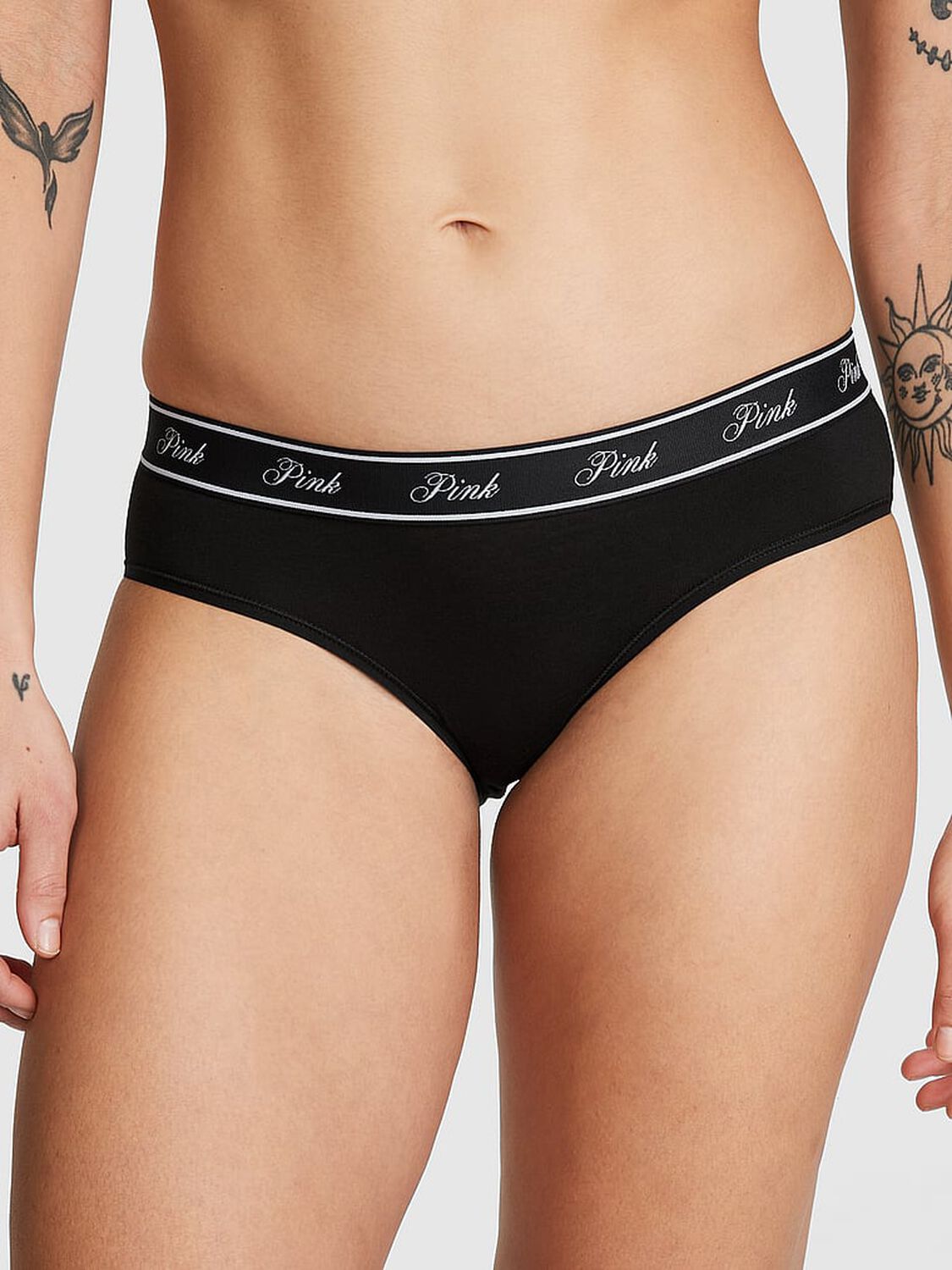 vs Pink Logo Cotton Hiphugger Panty Pure Black 1 of 3 