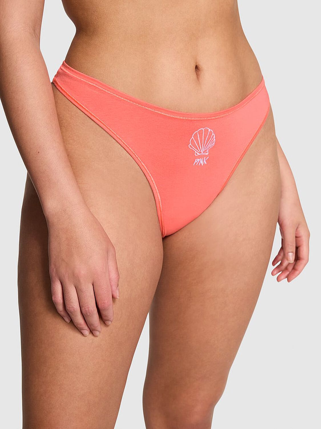vs Pink Cotton High-Leg Thong Panty Crazy For Coral W Shell Graphic 1 of 3 