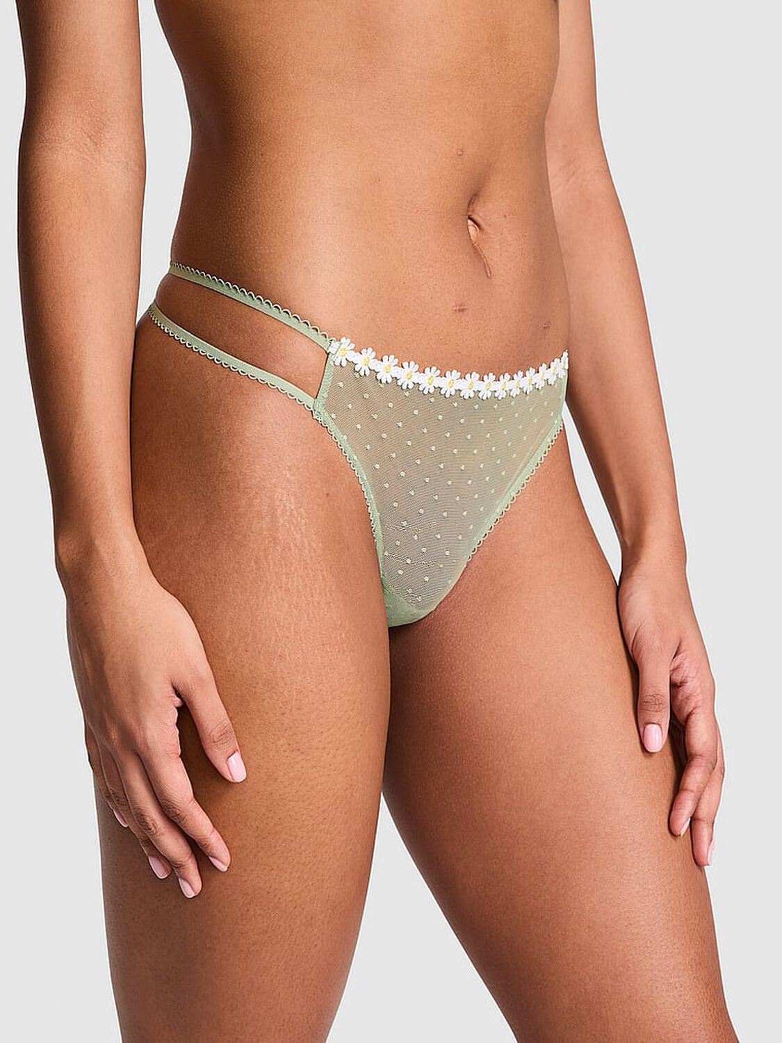 vs Pink Wink Strappy Thong Panty Green Garden 1 of 3 
