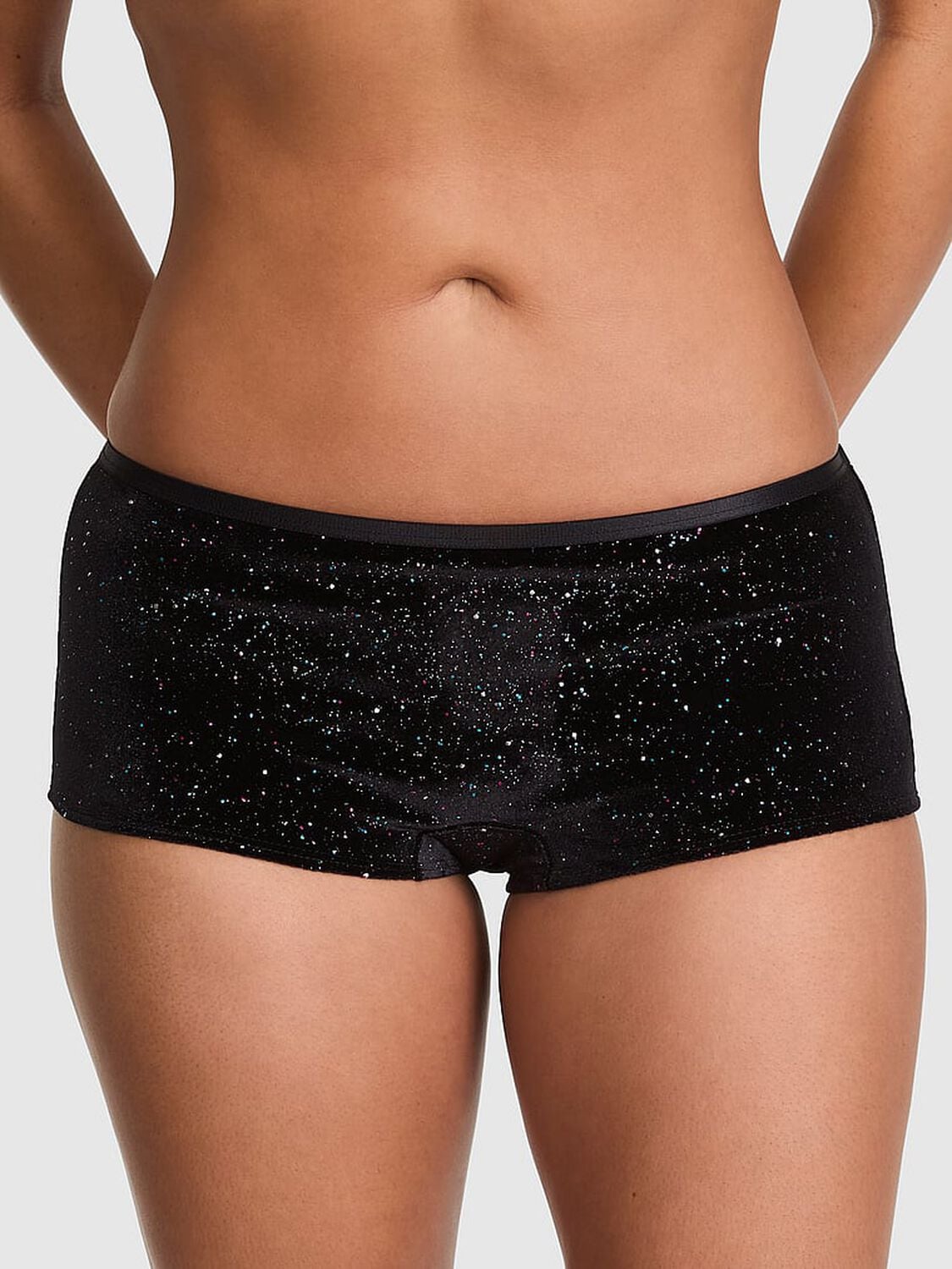 vs Pink Plush Touch Velour Boyshort Panty Black Confetti Velour 1 of 3 