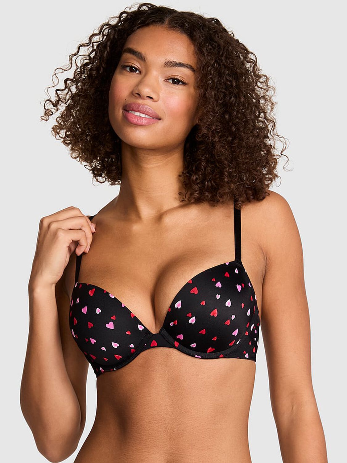 vs Pink Wear Everywhere Wear Everywhere Super Push-Up Bra Black Heart Print 1 of 3 