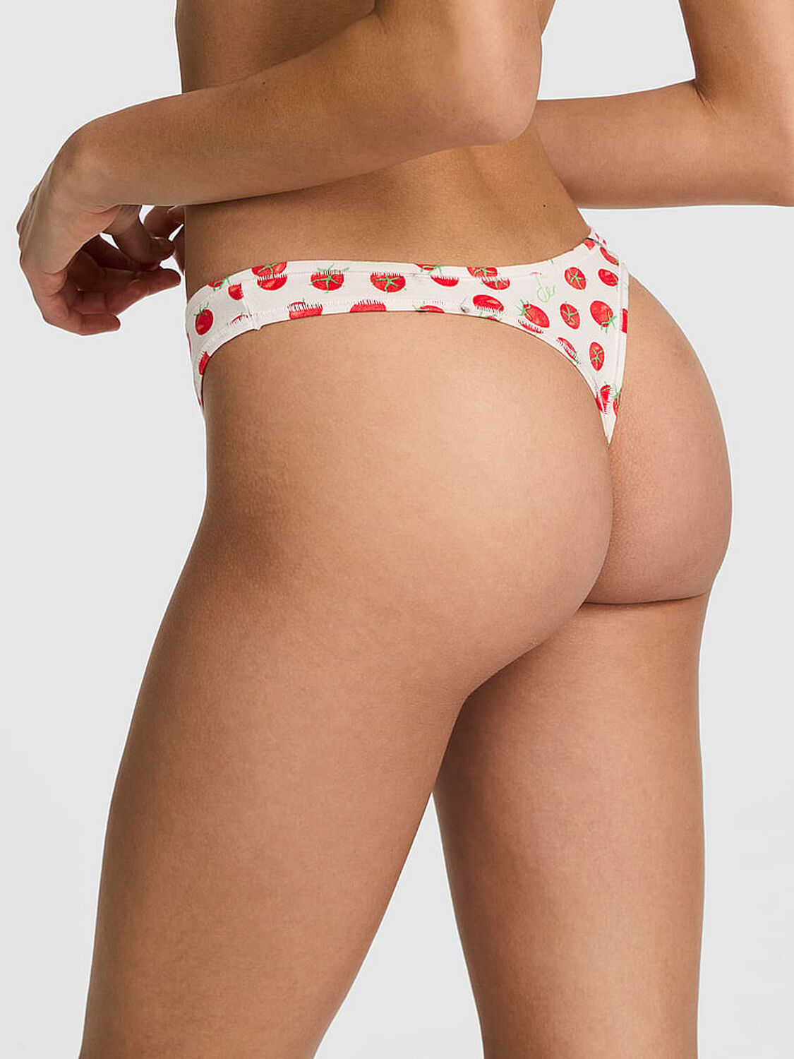 vs Pink Cotton High-Leg Thong Panty White Shell Tomato Print 2 of 3 
