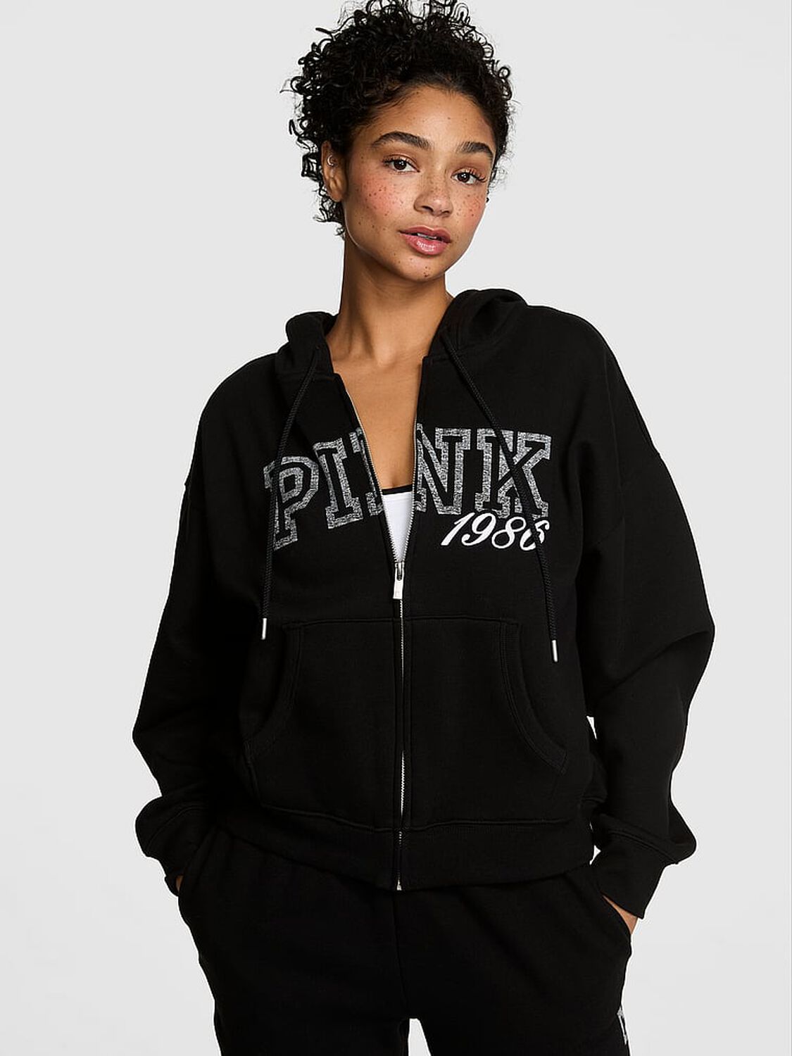 vs Pink Campus Fleece&trade; Full-Zip Hoodie Pure Black Spring 1 of 4 