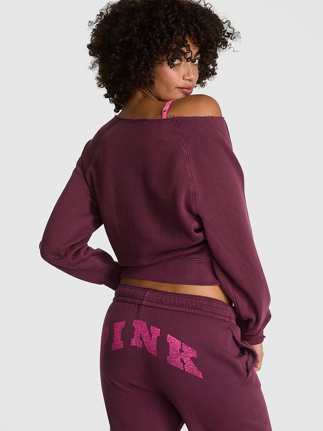 vs Pink Ivy Fleece Off-The-Shoulder Sweatshirt Wild Rose 2 of 3 