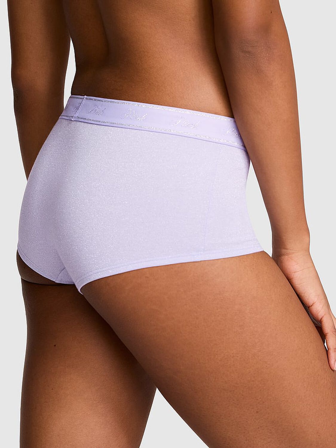 vs Pink Logo Cotton Shimmer Boyshort Panty Purple Cloud Sparkle Knit 2 of 4 