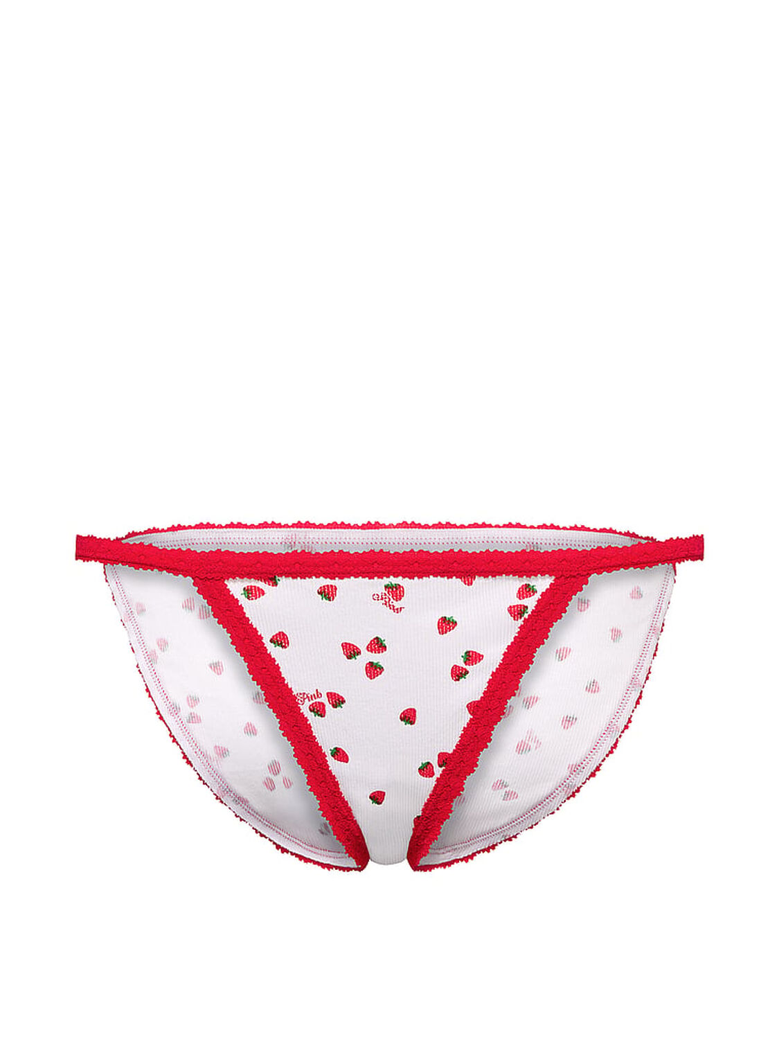 vs Pink PINK Wink&trade; Lace-Trim String Bikini Panty White Strawberry Print 3 of 3 