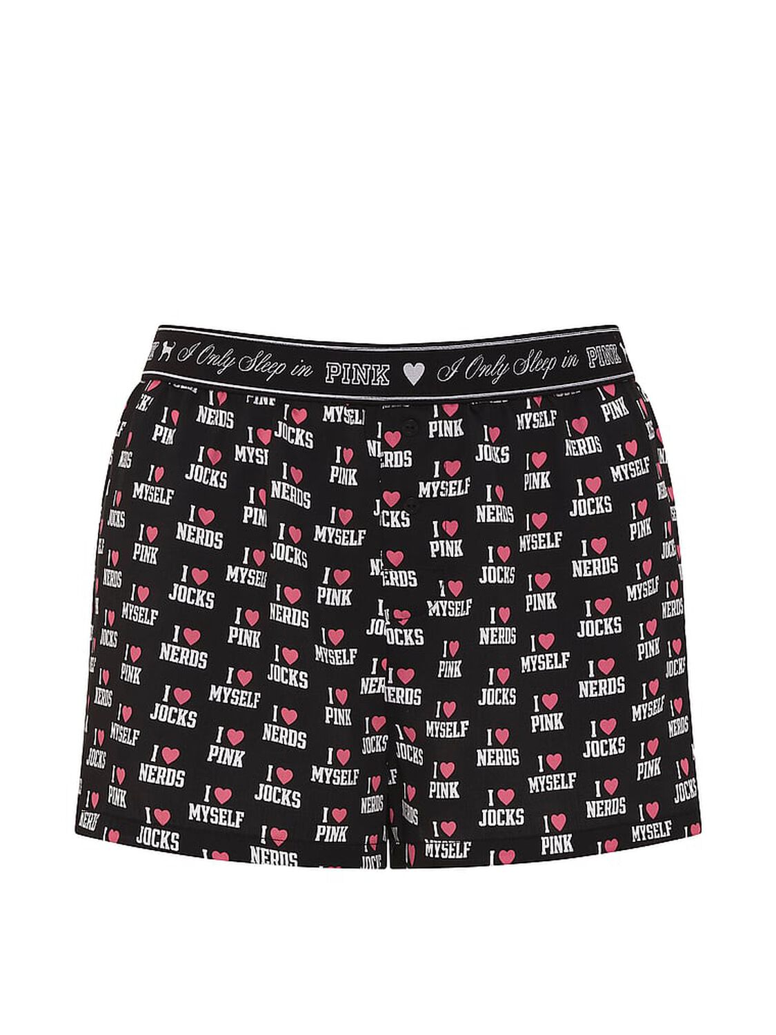 vs Pink Silky Sleep Boxy Pajama Shorts Black "I Heart" Print 3 of 4 