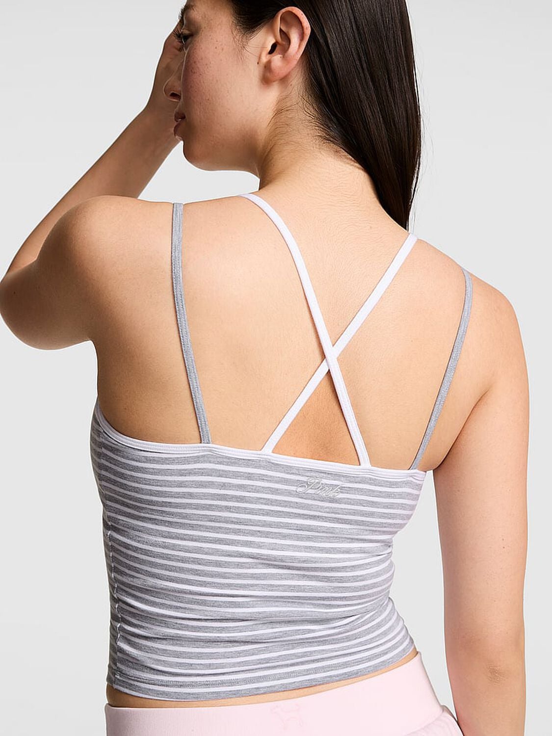 vs Pink All-Day Cotton&trade; Strappy Tank Top Grey And White Stripe 2 of 3 