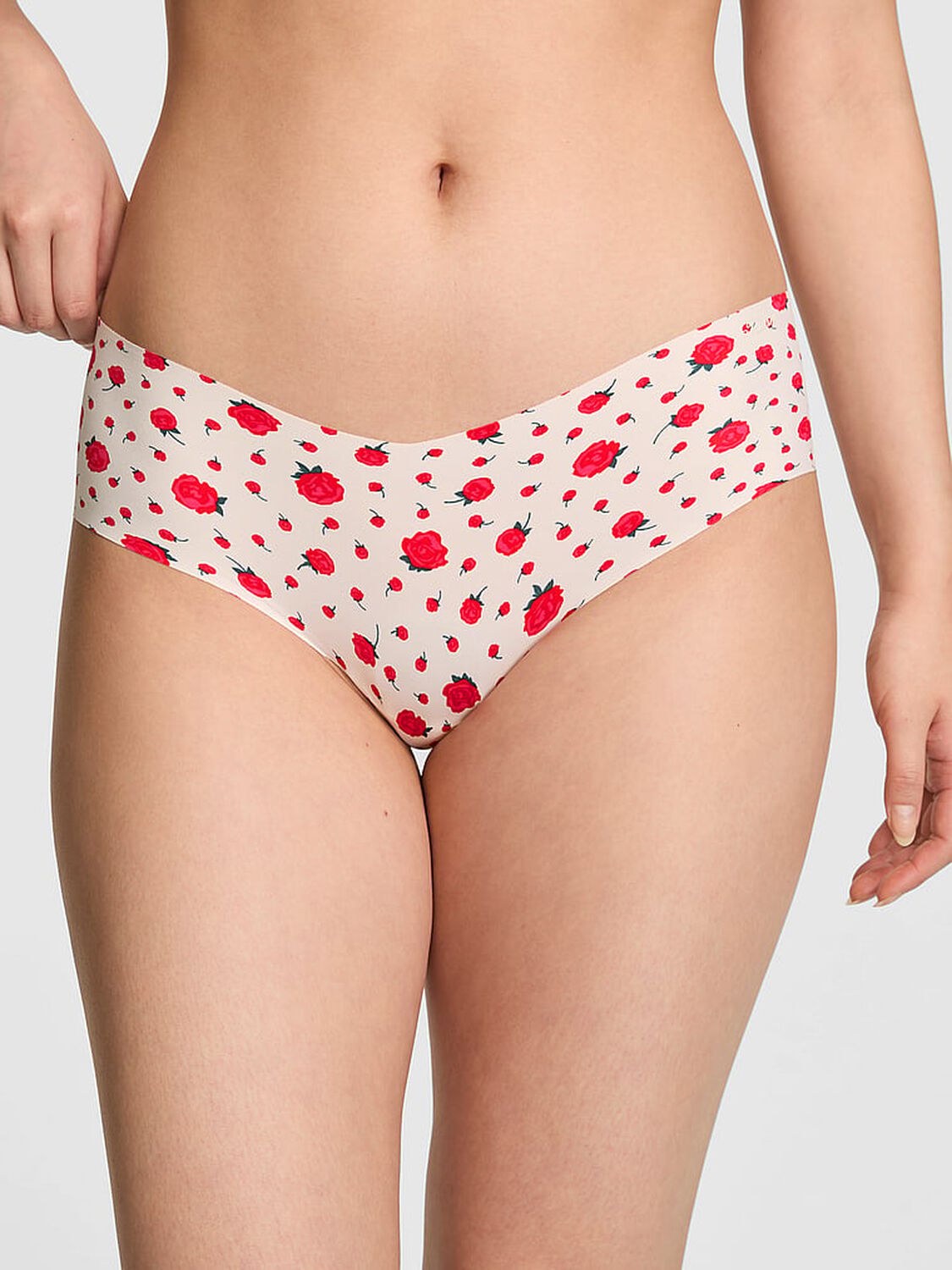 pink Pink No-Show Hiphugger Panty Winter White Rose Floral 1 of 3 